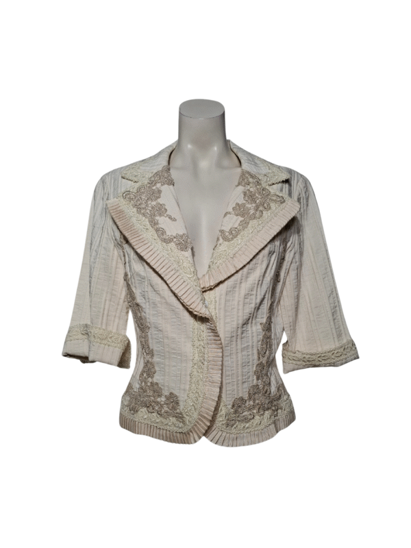 Vintažinis kreminės spalvos dryžuotas švarkas, M