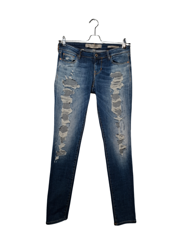 Mėlyni blukinti plėšyti džinsai, M