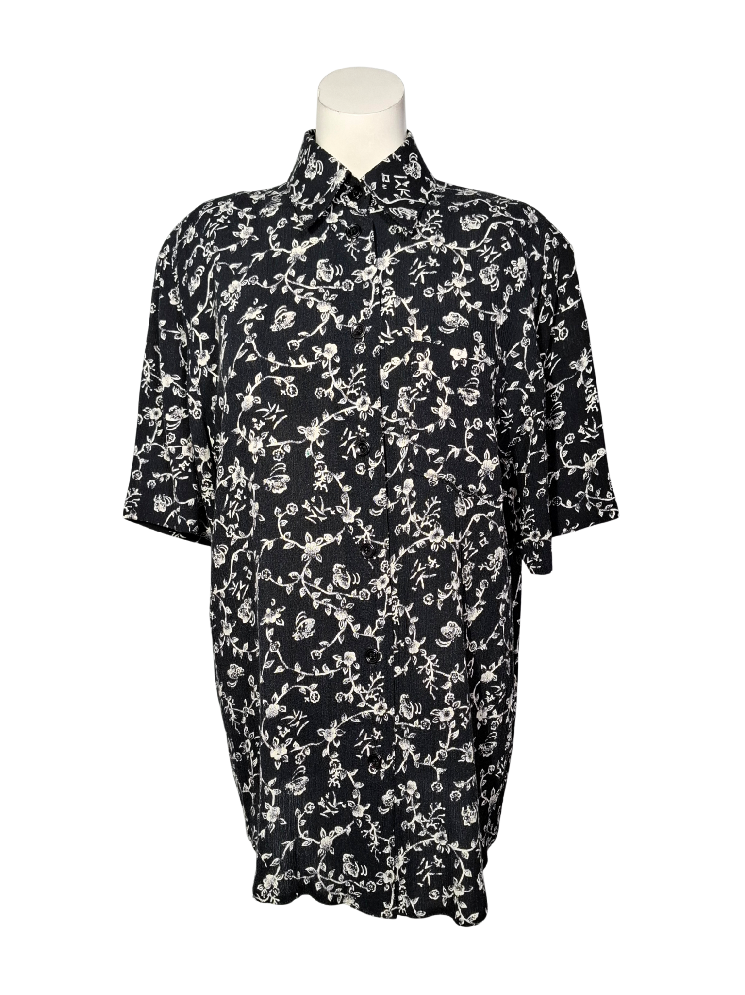 Juoda gėlėta vintažinė ROŽĖ palaidinė, L/XL