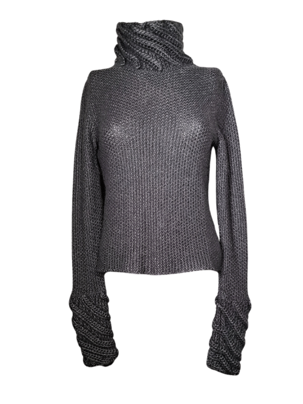 Pilkas šilkinis ir moheros vilnos megztinis, S