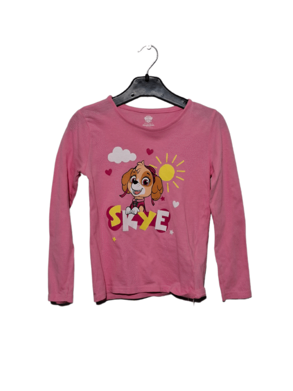 Rožiniai vaikiški marškinėliai ilgomis rankovėmis, 4-6 m.