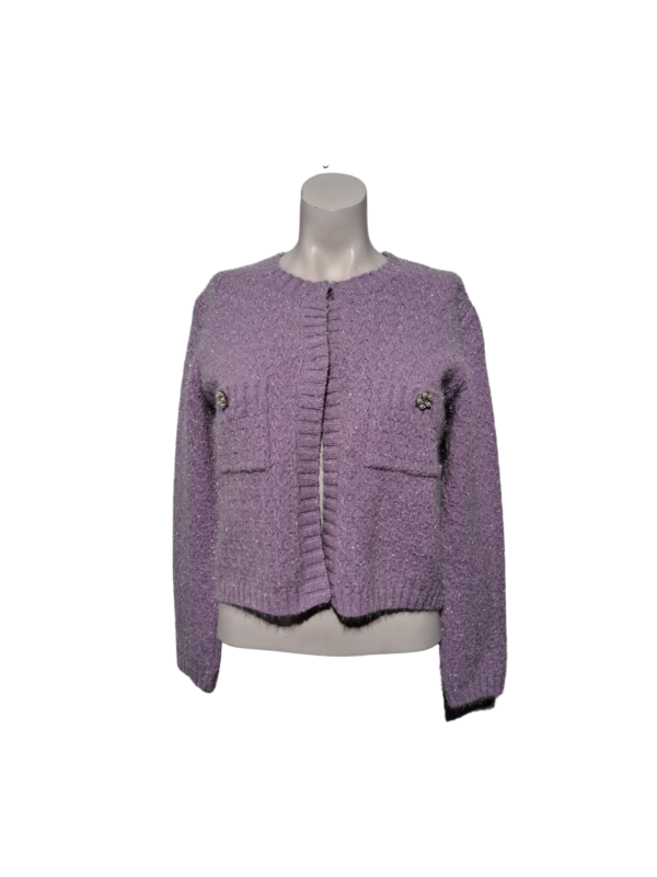 Violetinis blizgus megztinis, S