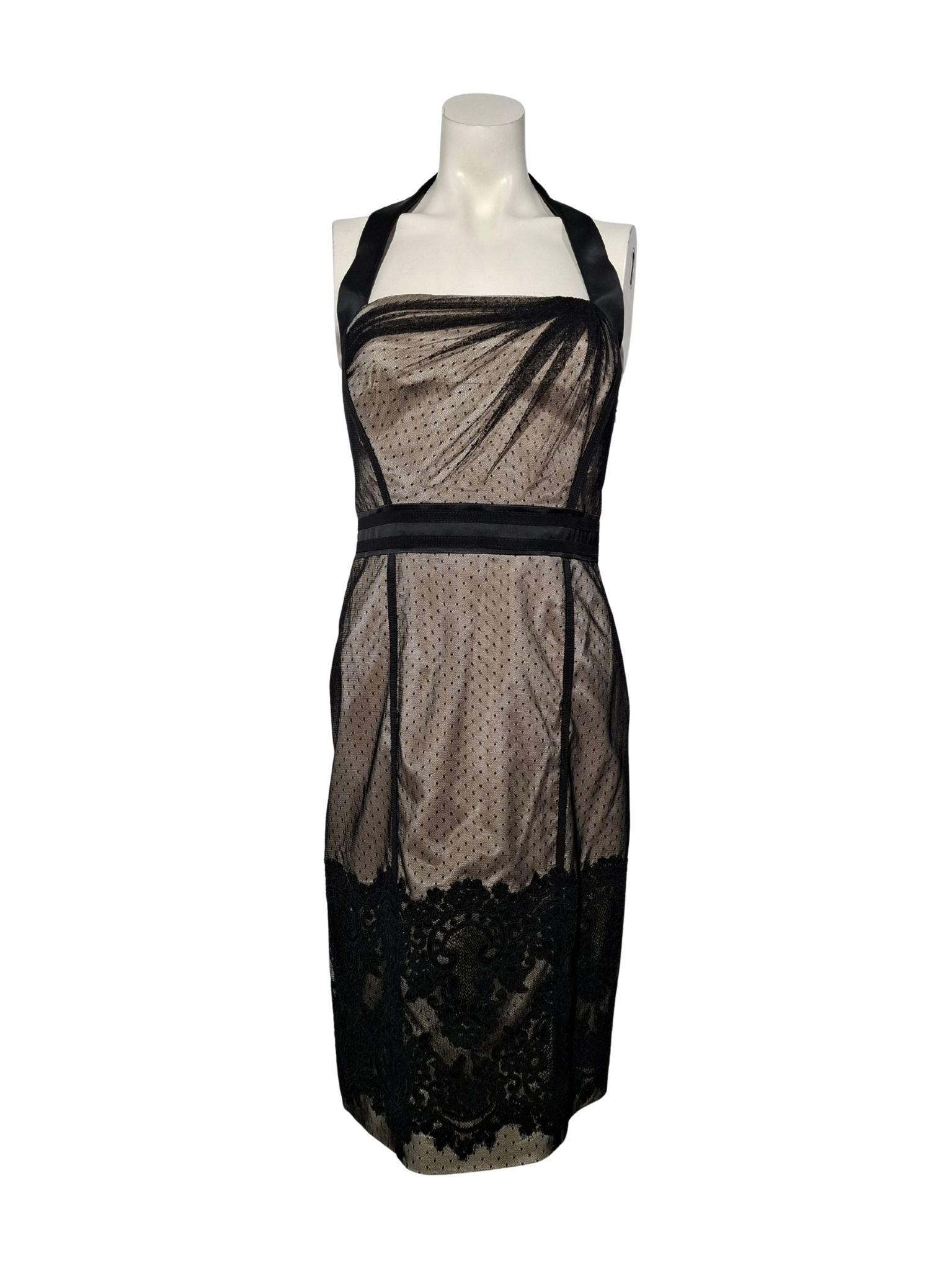 Kreminės ir juodos spalvos gipiūrinė suknelė, M