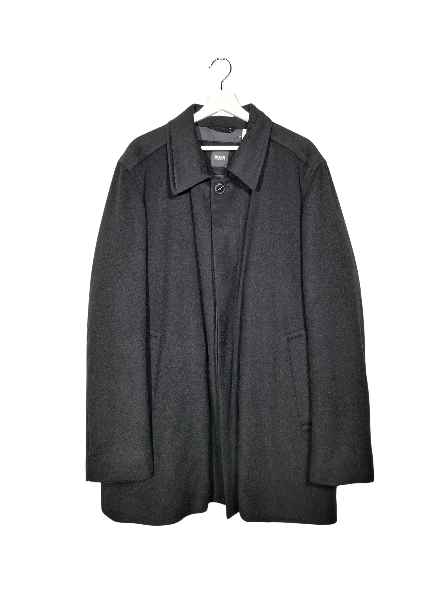 Juodas vilnonis HUGO BOSS paltas su kašmyru, XL