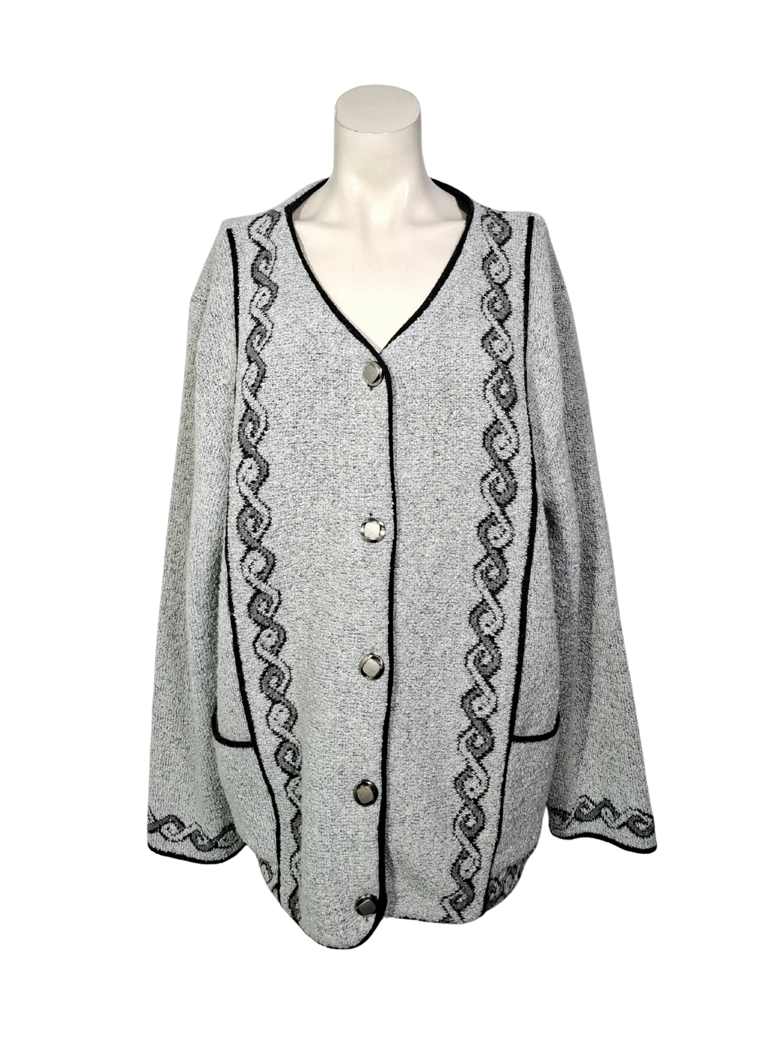 Pilkas raštuotas kardiganas, XXL