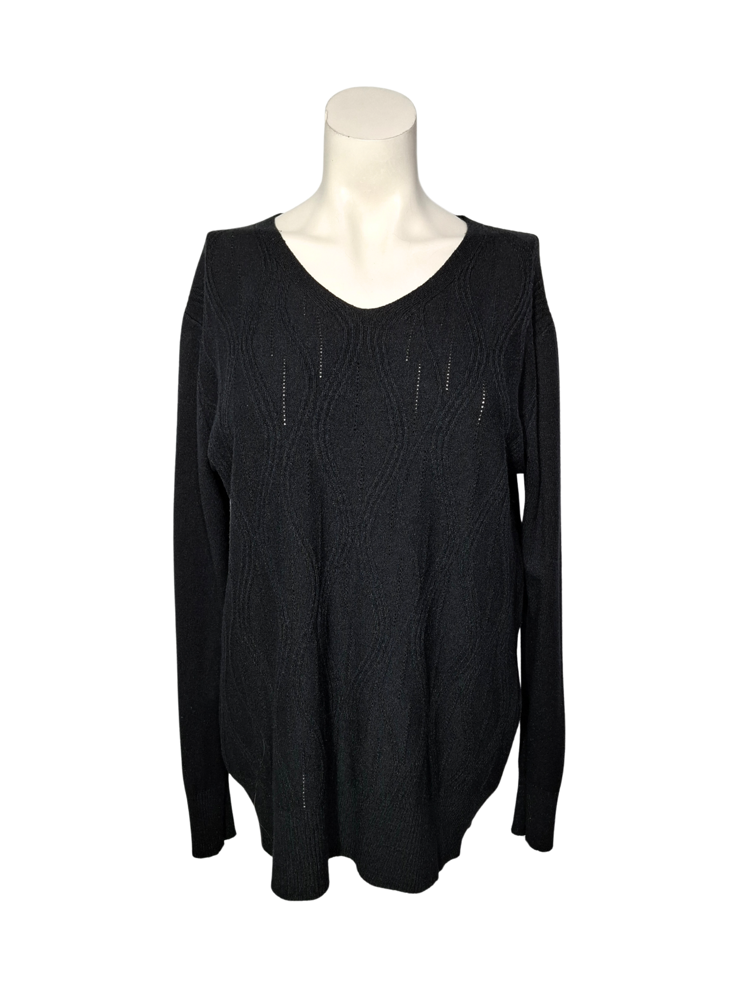 Juodas raštuotas vilnonis megztinis, XL