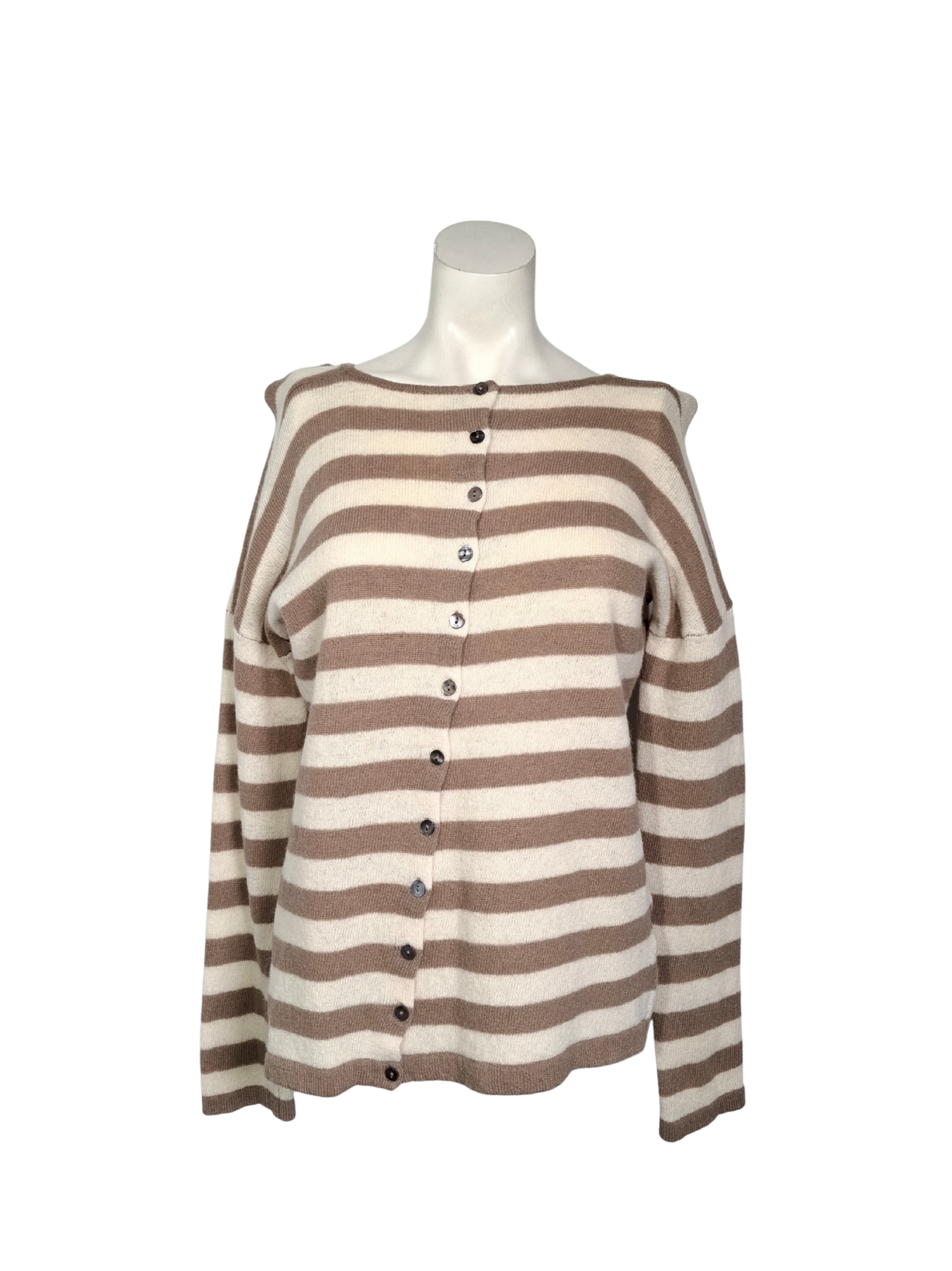 Smėlio spalvos dryžuotas kardiganas, L