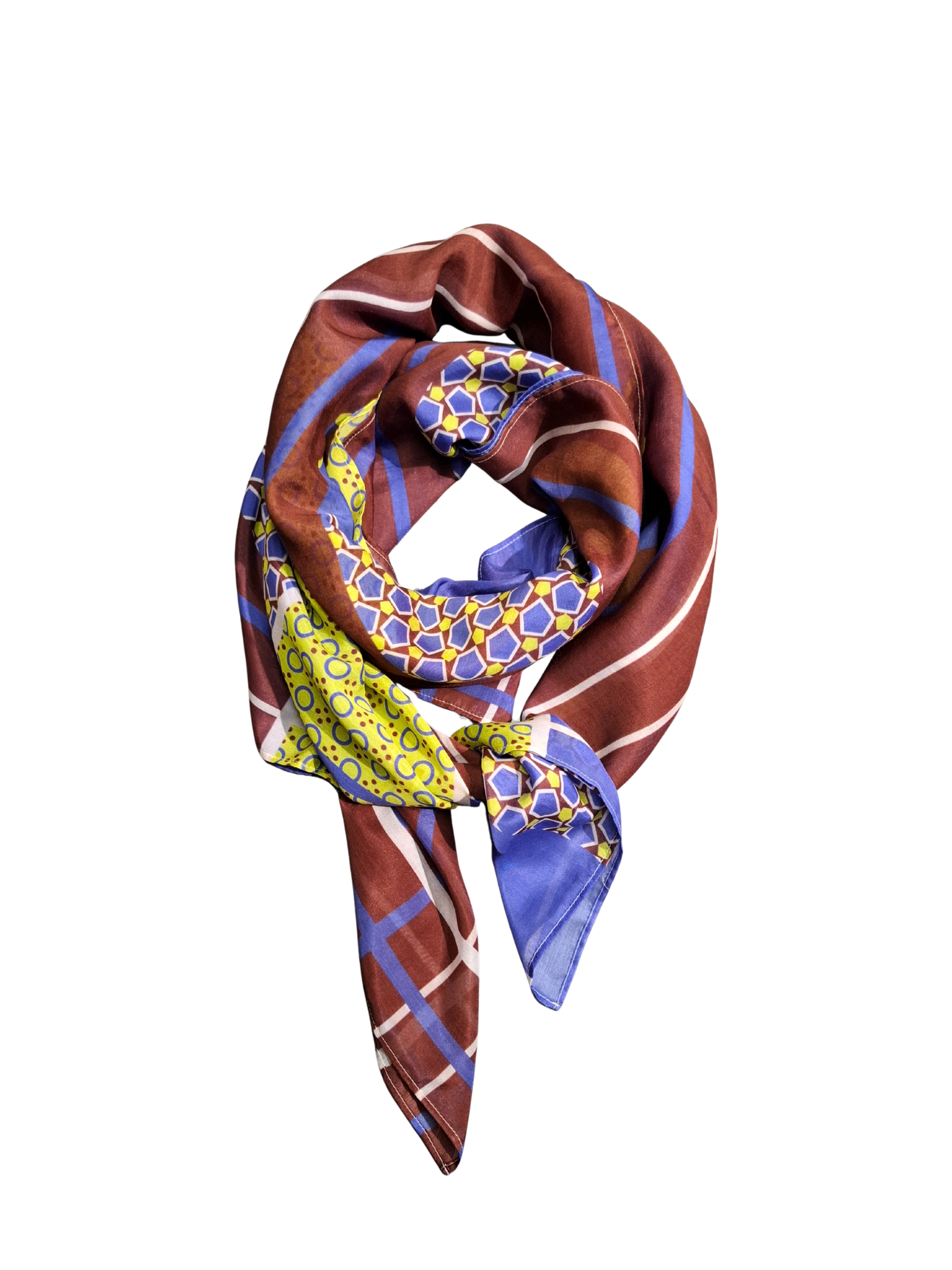 Įvairiaspalvė raštuota PUR’POSE skarelė su šilku