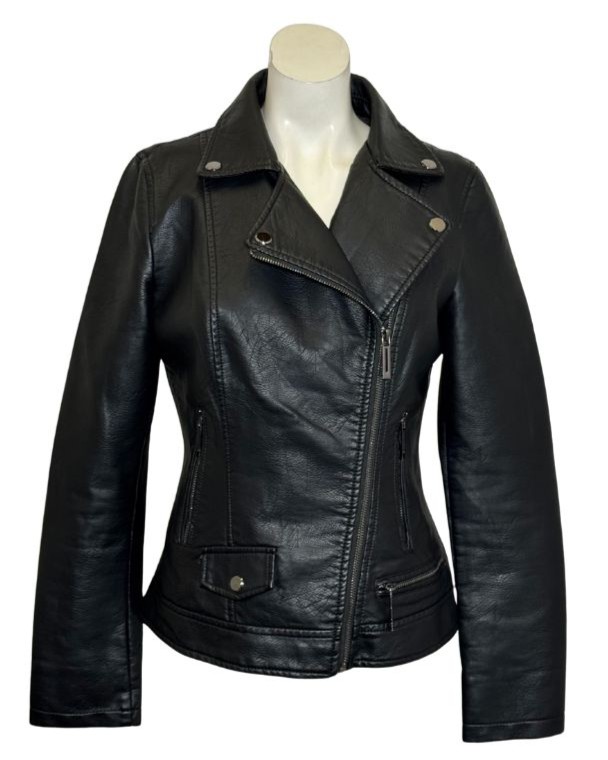 Juoda dirbtinės odos striukė, M