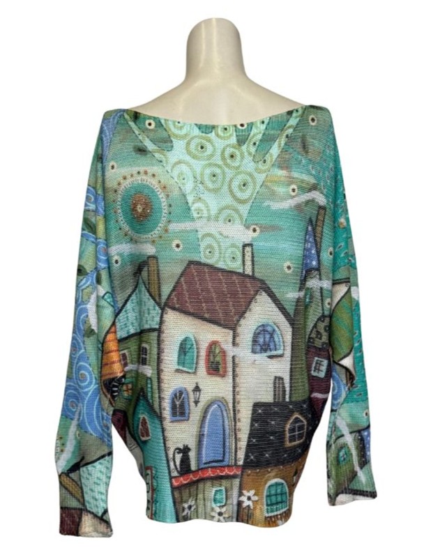 Įvairiaspalvis raštuotas megztinis, L