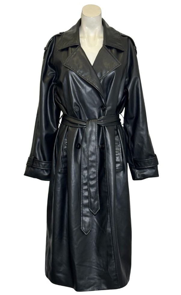 Juodas dirbtinės odos ZARA paltas, S