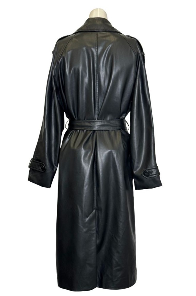 Juodas dirbtinės odos ZARA paltas, S