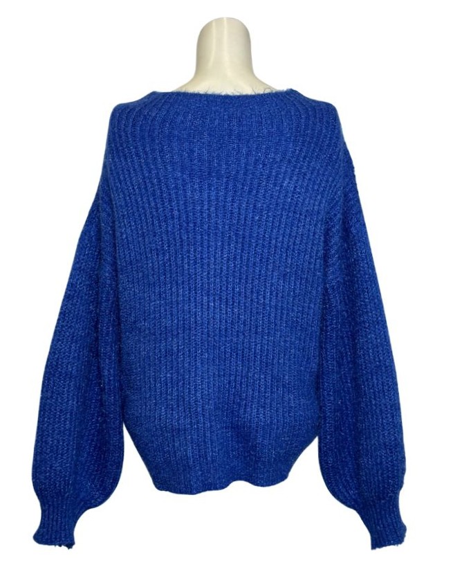 Mėlynas vilnos mišinio megztinis, L