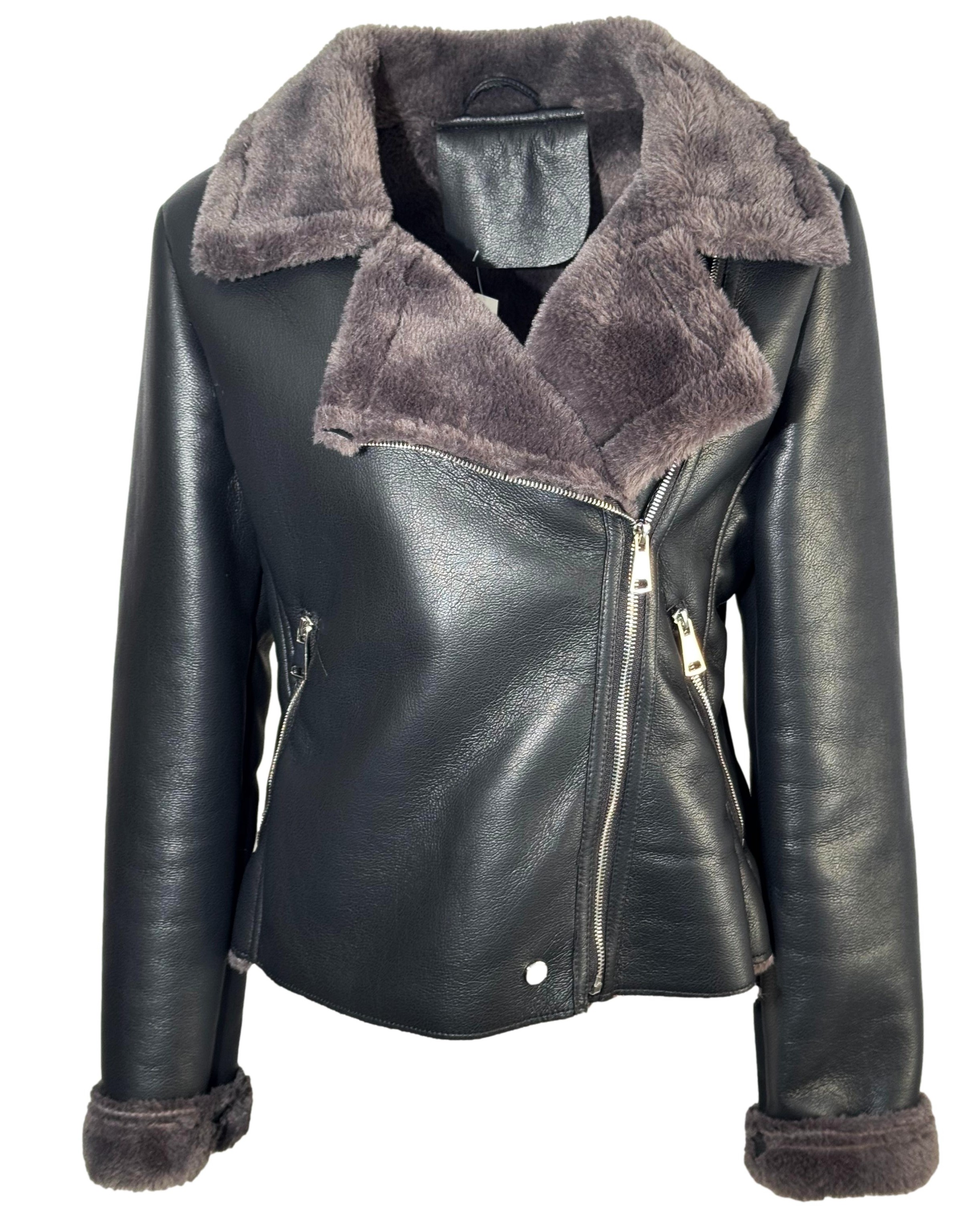 Juoda dirbtinės odos striukė, M