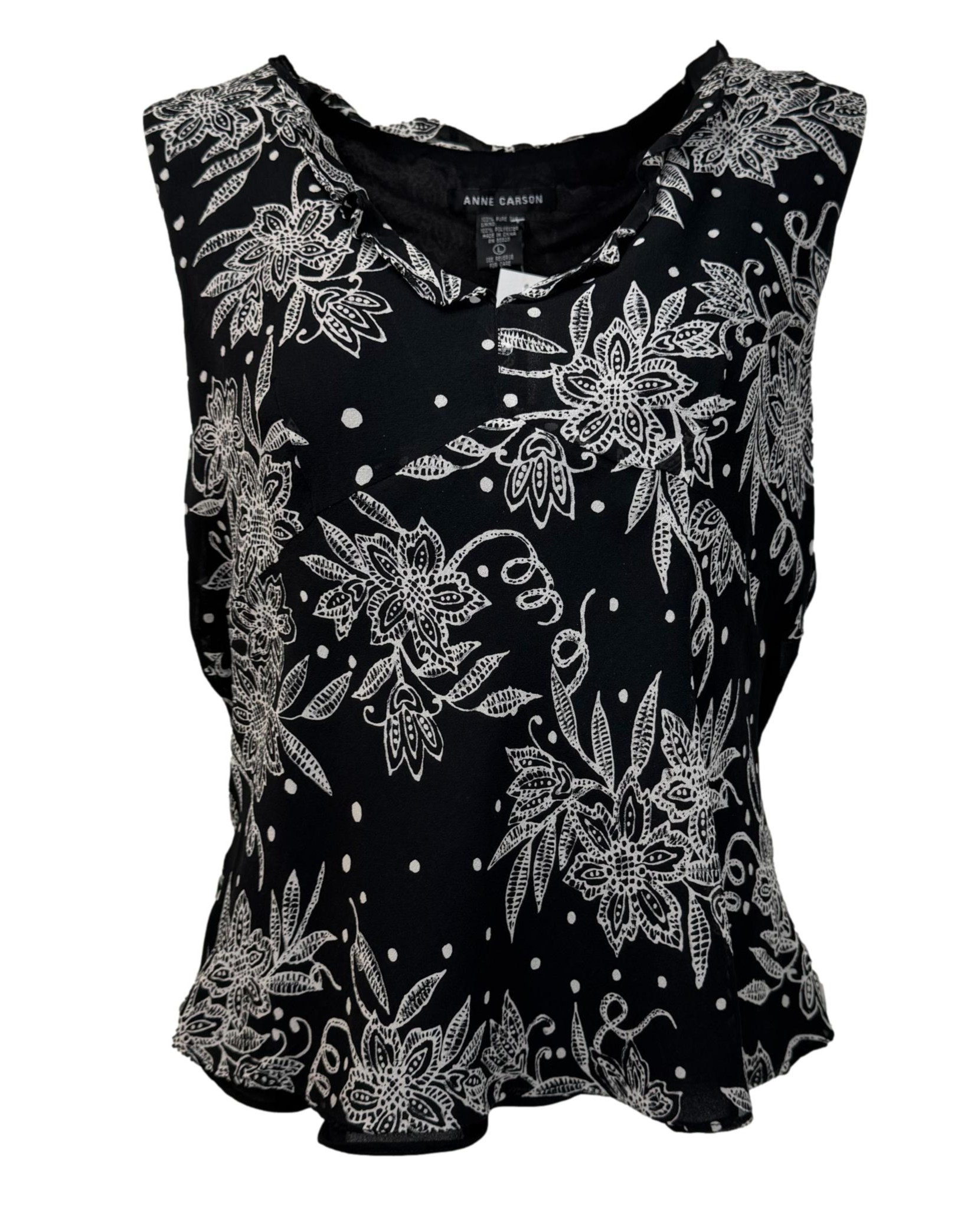 Juoda raštuota šilkinė ANNE CARSON palaidinė, L