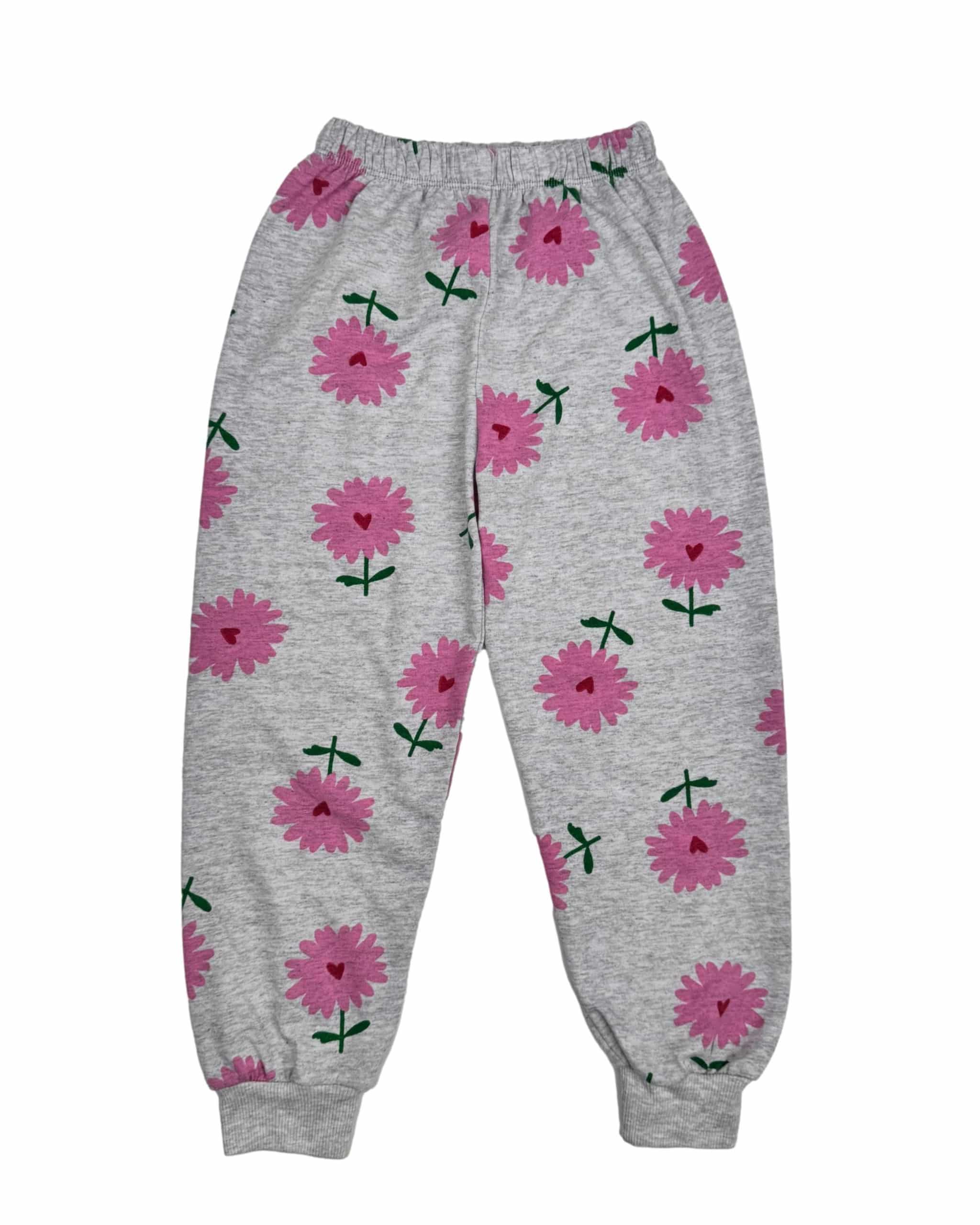 Pilkos gėlėtos vaikiškos kelnės, 7m.