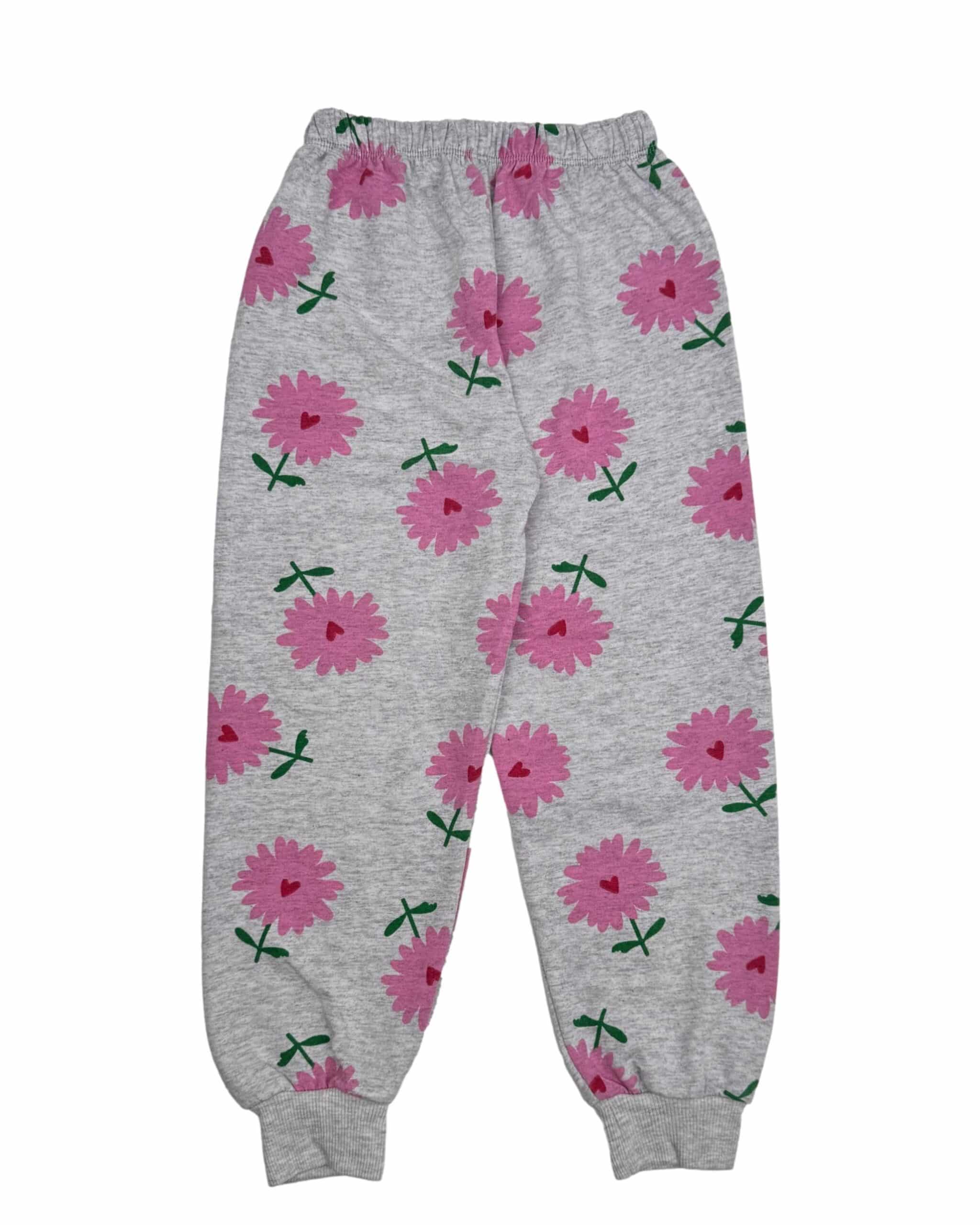 Pilkos gėlėtos vaikiškos kelnės, 7m.