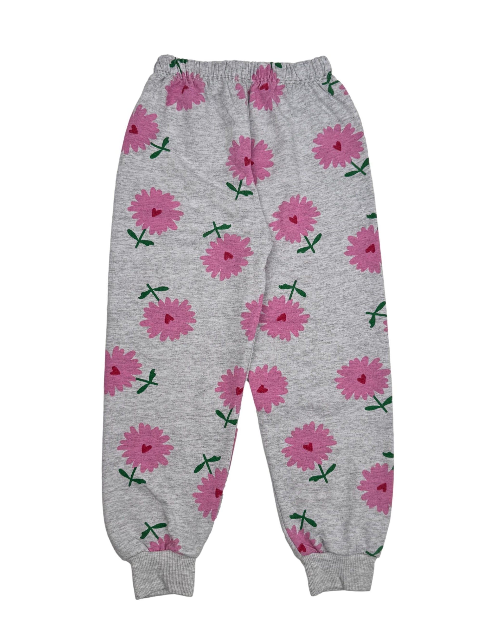 Pilkos gėlėtos vaikiškos kelnės, 7m.