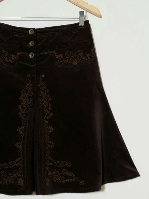 Rudas veliūrinis siuvinėtas sijonas, M