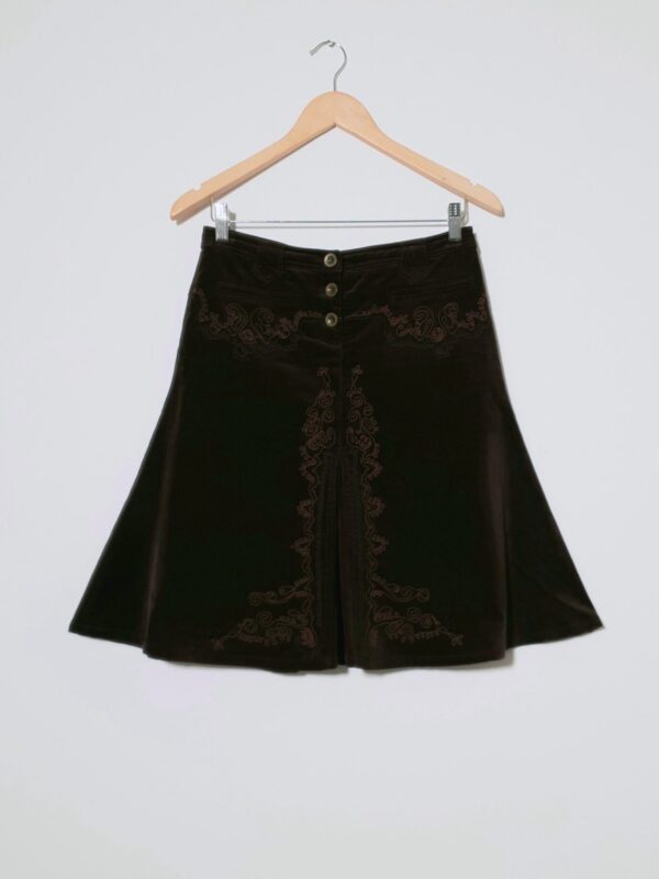 Rudas veliūrinis siuvinėtas sijonas, M