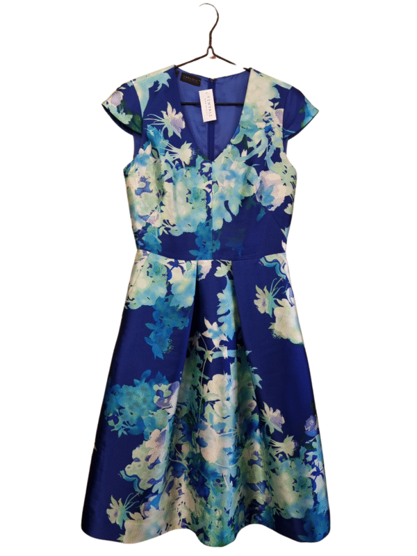 Mėlyna puošni gėlėta suknelė, M